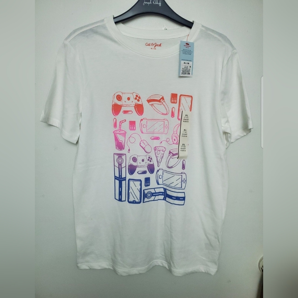 Cat & Jack White T-Shirt with Video Game Console Design
